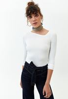 Bayan Krem Asimetrik Yaka Detaylı Triko Kazak