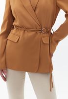 Bayan Açık Kahverengi Kemerli Blazer Ceket