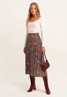 Bayan Çok Renkli Desenli Pileli Midi Boy Etek