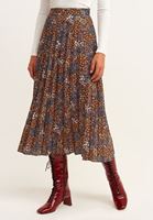 Bayan Çok Renkli Desenli Pileli Midi Boy Etek