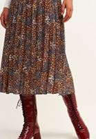 Bayan Çok Renkli Desenli Pileli Midi Boy Etek