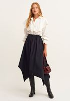 Bayan Siyah Kemer Detaylı Asimetrik Midi Etek