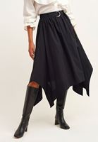 Bayan Siyah Kemer Detaylı Asimetrik Midi Etek