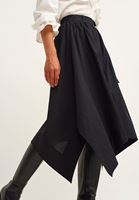 Bayan Siyah Kemer Detaylı Asimetrik Midi Etek