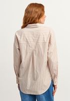 Bayan Bej Çizgili Oversize Poplin Gömlek