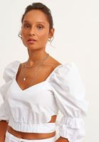 Bayan Beyaz Bağlama Detaylı Crop Bluz 