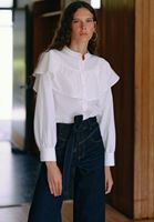 Bayan Krem Pamuklu ve Fırfırlı Gömlek