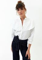 Bayan Krem Pamuklu ve Fırfırlı Gömlek