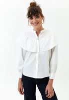 Bayan Krem Pamuklu ve Fırfırlı Gömlek