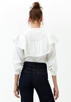 Bayan Krem Pamuklu ve Fırfırlı Gömlek