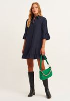 Bayan Lacivert Fırfırlı Gömlek Elbise