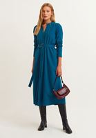 Bayan Mavi Pamuklu Uzun Elbise