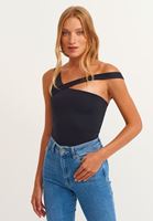 Bayan Siyah Asimetrik Askılı Body