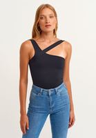 Bayan Siyah Asimetrik Askılı Body