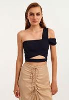 Bayan Siyah Asimetrik Crop Top