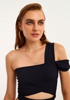 Bayan Siyah Asimetrik Crop Top
