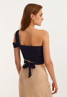 Bayan Siyah Asimetrik Crop Top