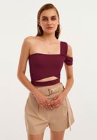 Bayan Bordo Asimetrik Crop Top