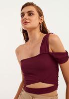 Bayan Bordo Asimetrik Crop Top