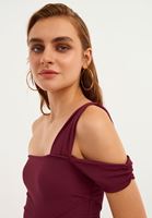 Bayan Bordo Asimetrik Crop Top