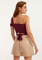 Bayan Bordo Asimetrik Crop Top