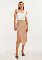 Bayan Krem Asimetrik Crop Top