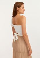 Bayan Krem Asimetrik Crop Top