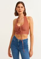 Bayan Turuncu Cut-Out Detaylı V Yaka Crop Top