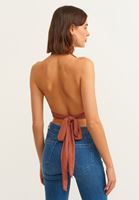 Bayan Turuncu Cut-Out Detaylı V Yaka Crop Top