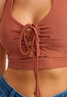 Bayan Turuncu Cut-Out Detaylı V Yaka Crop Top