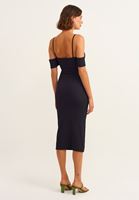 Bayan Siyah Cut-Out Detaylı Yırtmaçlı Midi Elbise