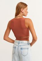 Bayan Turuncu Belden Bağlamalı V Yaka Crop Top