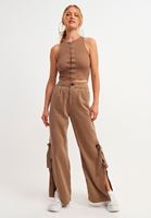 Bayan Kahverengi Halter Yaka Bağcıklı Crop Atlet