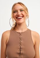 Bayan Kahverengi Halter Yaka Bağcıklı Crop Atlet