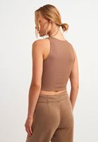 Bayan Kahverengi Halter Yaka Bağcıklı Crop Atlet