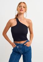 Bayan Siyah Tek Omuz Crop Top