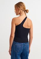 Bayan Siyah Tek Omuz Crop Top