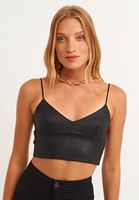 Bayan Siyah V Yaka Askılı Crop Top