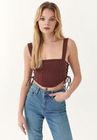 Bayan Bordo Bağlama Detaylı Crop Top 