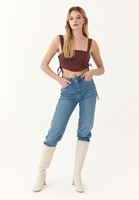 Bayan Bordo Bağlama Detaylı Crop Top 