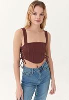 Bayan Bordo Bağlama Detaylı Crop Top 