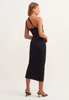 Bayan Siyah Yaka Detaylı Yırtmaçlı Elbise