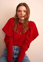 Bayan Bordo Balon Kollu Sıfır Yaka Triko