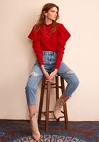 Bayan Bordo Balon Kollu Sıfır Yaka Triko