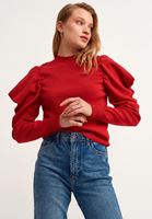 Bayan Bordo Balon Kollu Sıfır Yaka Triko