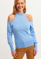 Bayan Mavi Cut-Out Omuz Detaylı Triko