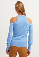 Bayan Mavi Cut-Out Omuz Detaylı Triko