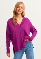 Bayan Mor  V Yaka Oversize Triko