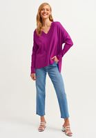 Bayan Mor  V Yaka Oversize Triko