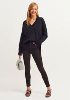 Bayan Siyah  V Yaka Oversize Triko